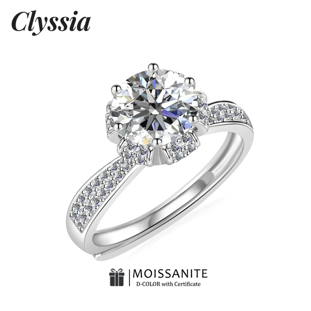 

CLYSSIA Authentic 1.0 Ct Moissanite 925 Sterling Silver with 18k White Gold Plated for Women Couple Banquet Anniversary Gift