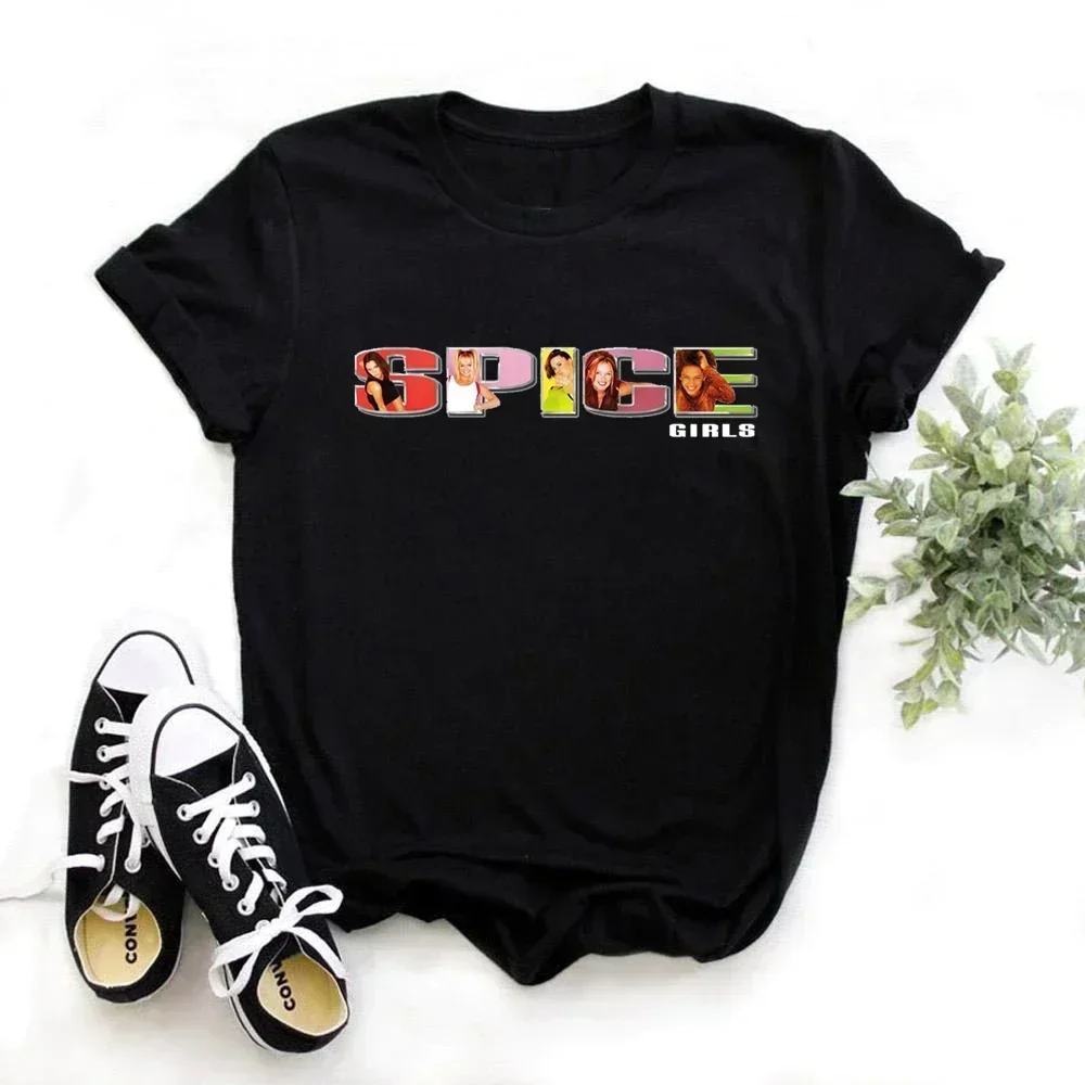 Spice Girls T-Shirt Damen Cartoon Tee Kurzarm Mädchen T-Shirt Vier-Jahreszeiten-Print Mode Harajuku Kawaii T-Shirt Y2K Kleidung