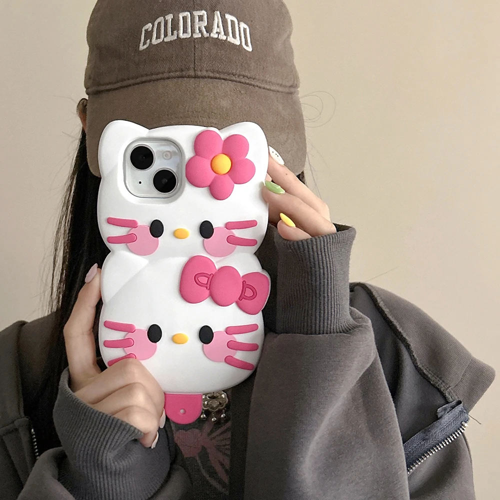 Cartoon Cute Ice Cream Sanrios Hello Kitty Stereoscopic Phone Case for IPhone 15 14 13 12 11 Pro Max Soft Silicone Back Cover