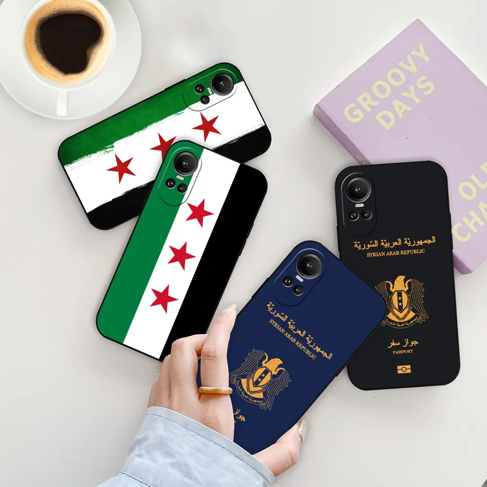 Syrian Revolution Flag Passport Phone Case For OPPO Reno 11 11F 10 10X 8 8T 8Z 7 7Z 6 6Z 5 4 Pro Plus Black Soft Silicone Cover