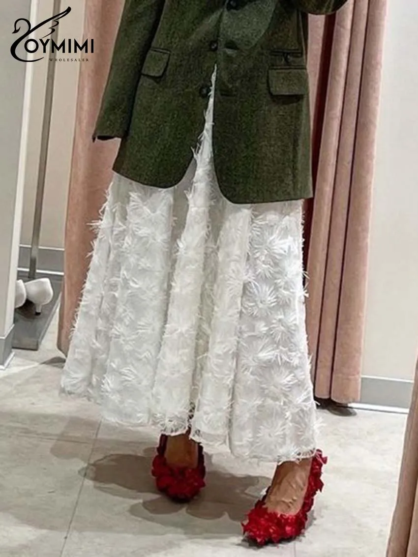 Oymimi Elegant Black Embroidery Women's Skirt Fashion High Waisted Pleated Skirts Casual Zipper Ankle-Length Skirts Streetwear