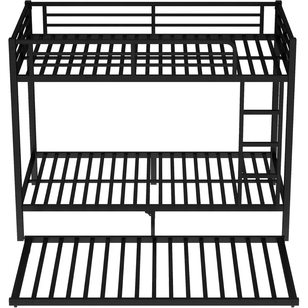 Twin XL Bunk Bed with Trundle, Metal Frame, Ladder, and Guardrail - Ideal for Kids, Teens, and Space-Saving Living, Black view 6