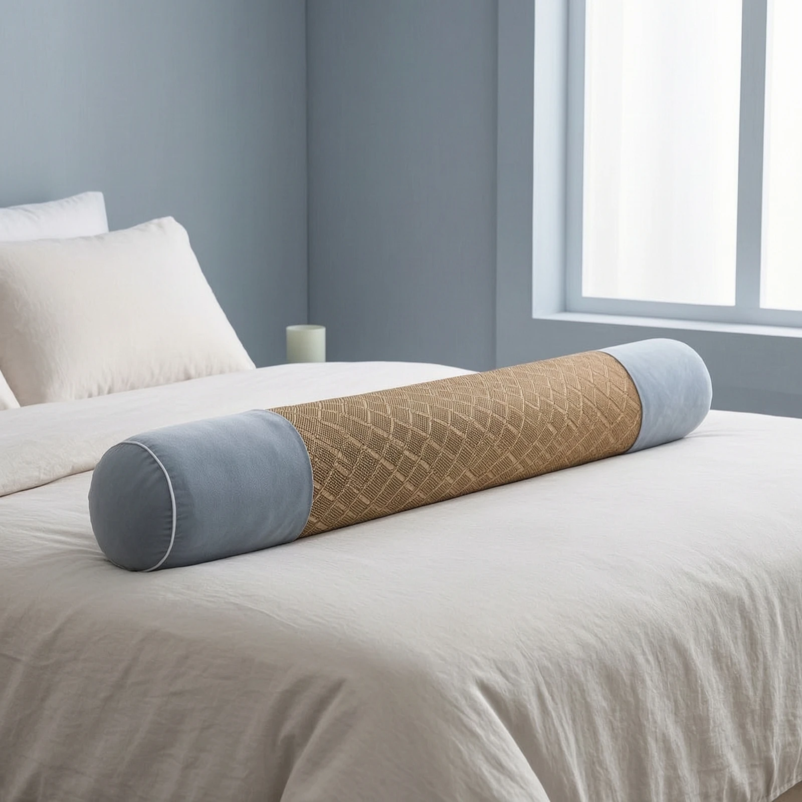 Cylindrical Body Pillow Removable Support Pillow with Zipper Cover Textured Washable for Side Sleepers, Bed, Reading