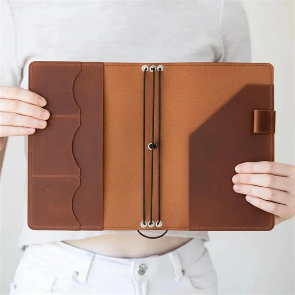 Refillable Notebook Organizer Loose Leaf Crazy Horse Leather Notebook Cover Journal Cover Compact Book Protective Cover