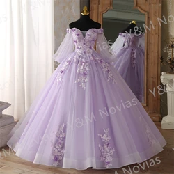 Custom any Color Off Shoulder Purple Quinceanera Dresses V-neck Party Dress Luxury Flowers Ball Gown Prom Vestido De Quincianera