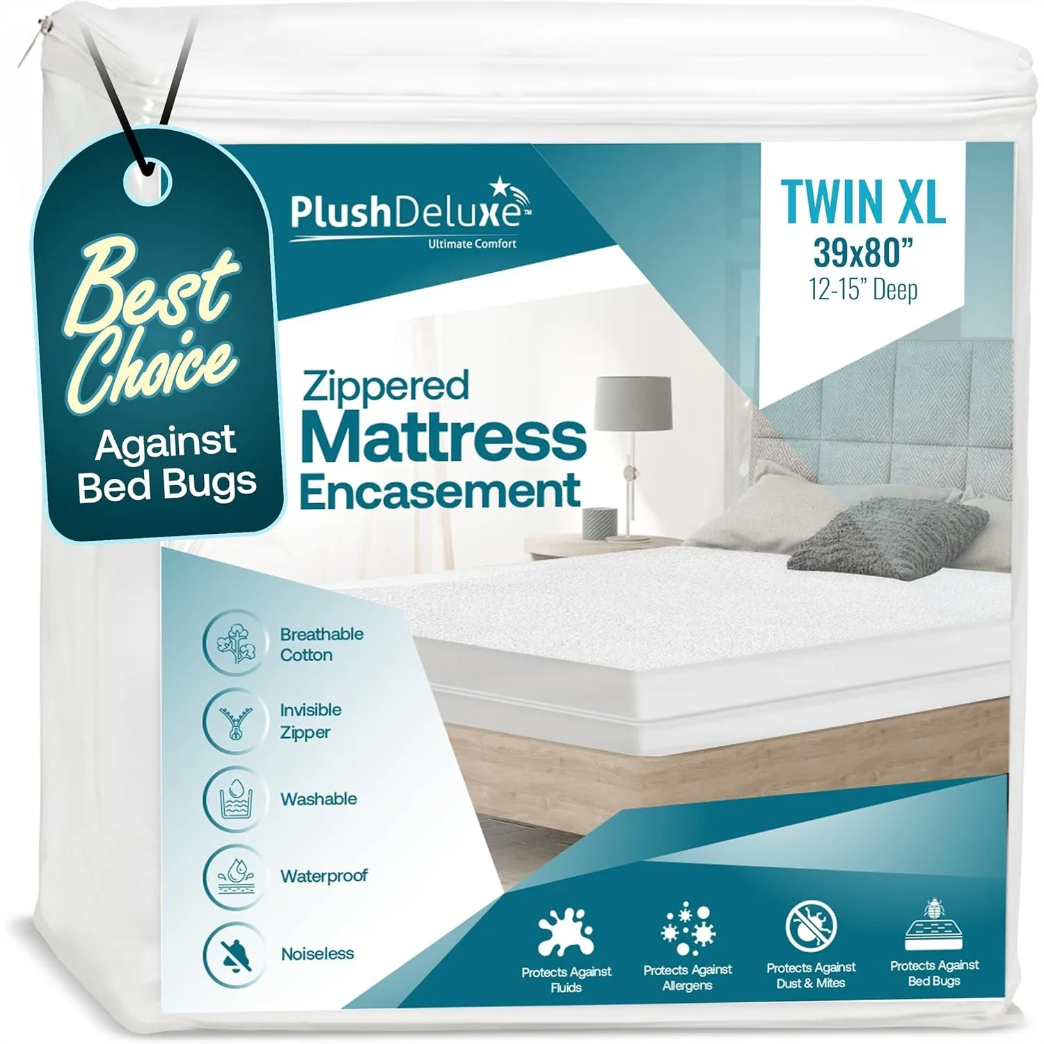 

Mattress Encasement Twin XL 39x80 - Zippered Waterproof Bed Bug Proof 6-Sided Protection with Cotton Terry Fabric for 12-15 Inch