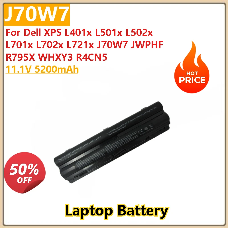 New 11.1V 5200mAh High Quality J70W7 Laptop Battery For Dell XPS L401x L501x L502x L701x L702x L721x  JWPHF R795X WHXY3 R4CN5