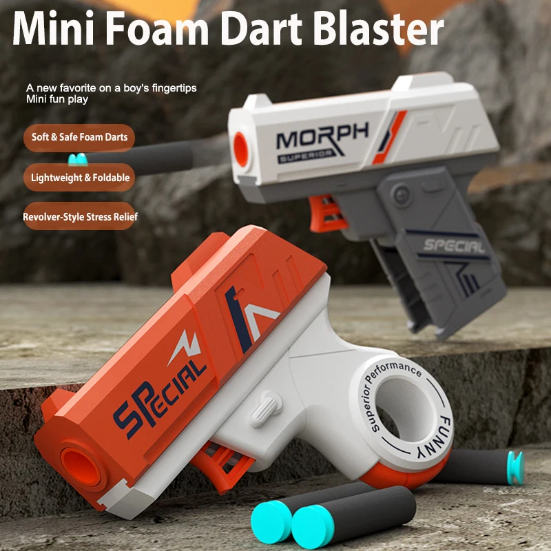 2 Pack Foldable & Revolver Mini Foam Dart Blaster Set  with 12 Soft Suction Darts Stress Relief Fidget Toy Gun Gift