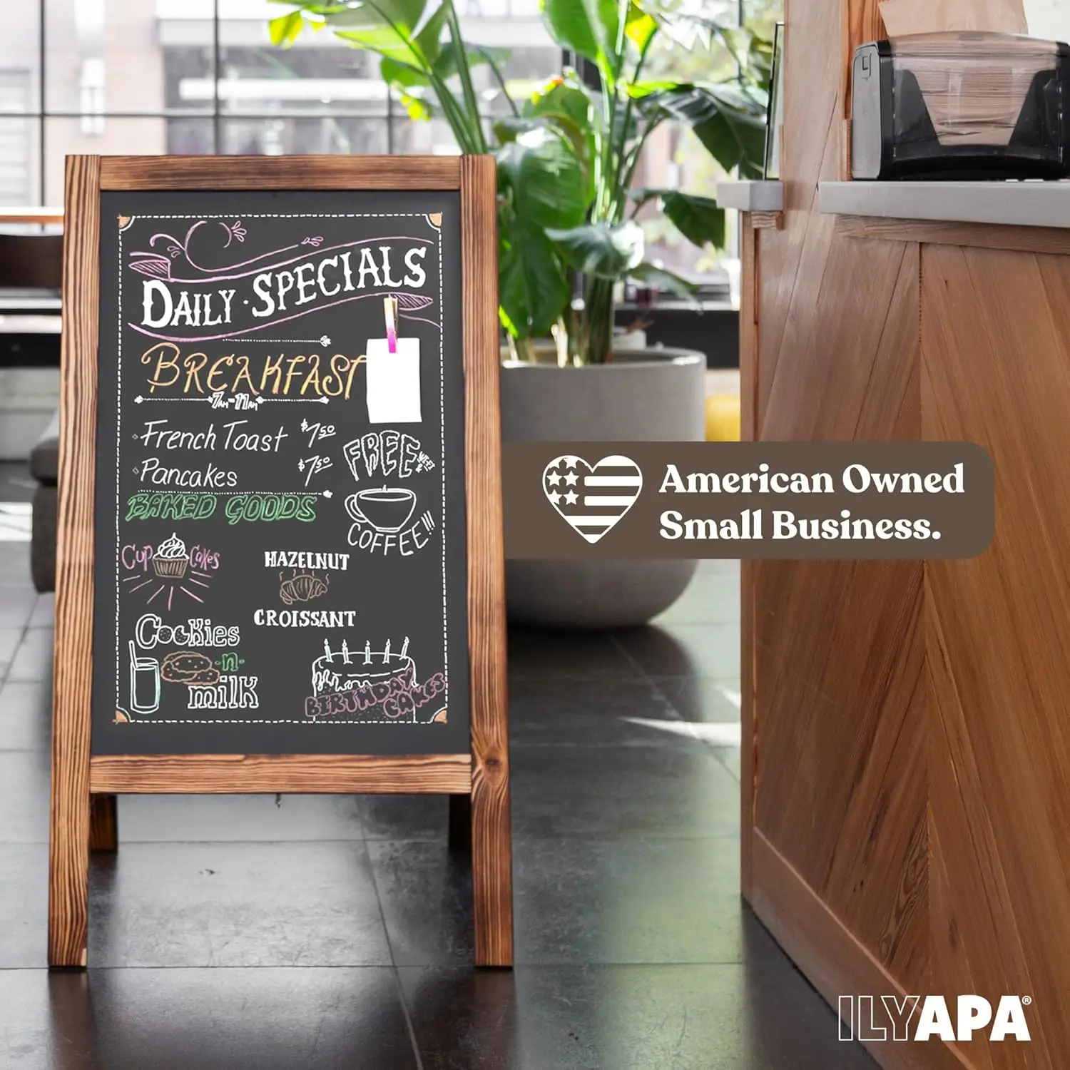 لافتة سبورة خشبية على شكل حرف A مزدوجة الجوانب مع سطح مغناطيسي وممحاة وطباشير - 20 × 40 بوصة للأعمال أو الأحداث #5