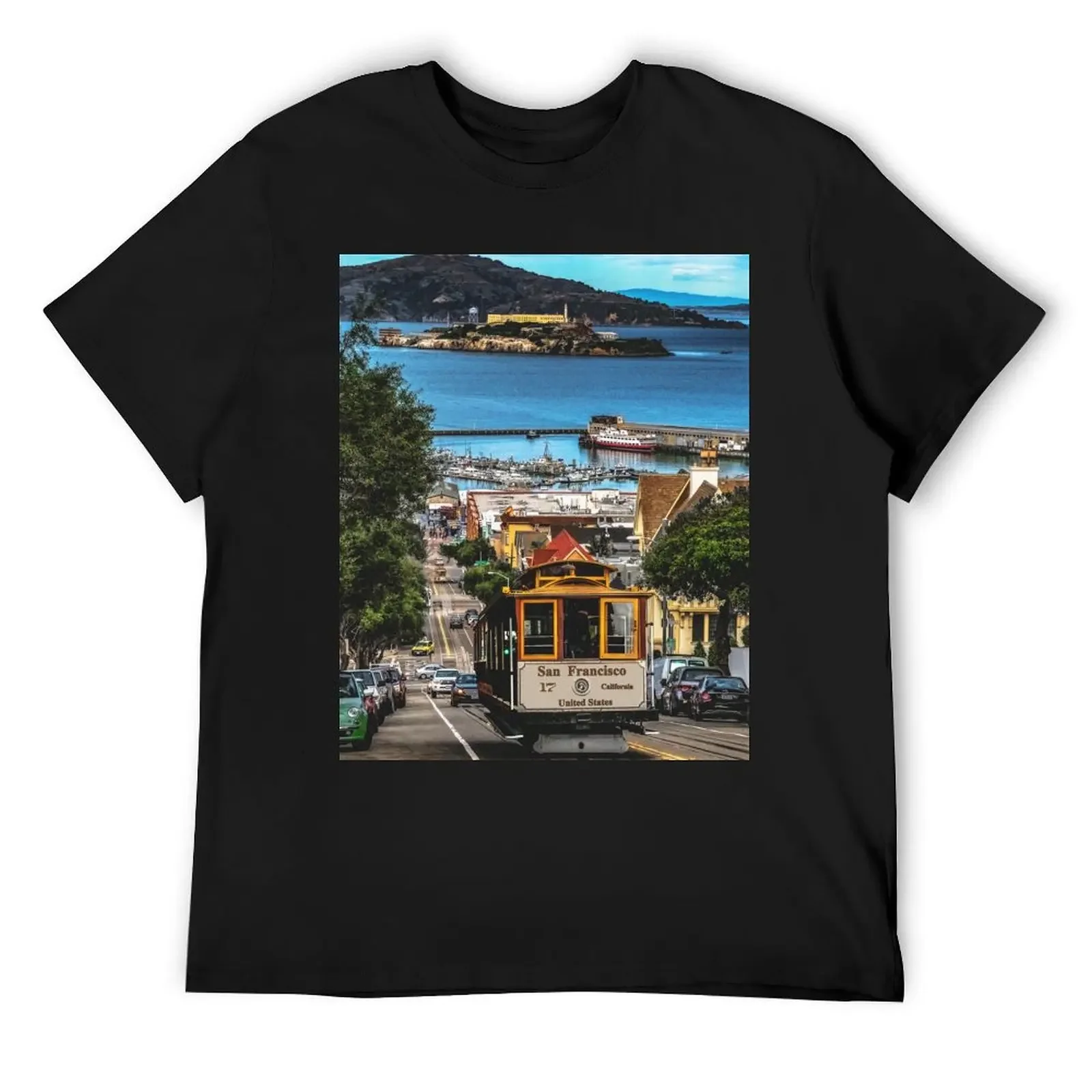 

San Francisco, California - Iconic Cable Car and Alcatraz Island T-Shirt funny costumes kawaii clothes summer tops mens clothes