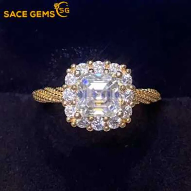 

SACE GEMS 925 Sterling Silver Ring 1ct Moissanite Diamonds with Certificate Fine Jewelry Wedding Engagement Rings for Women