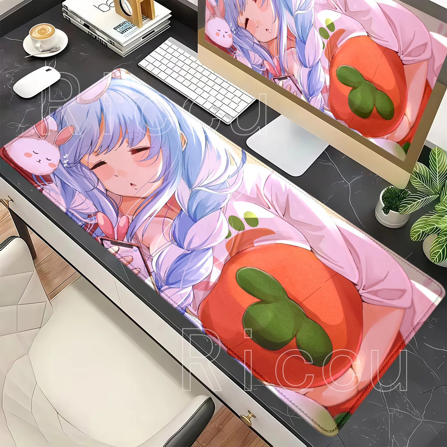 Larger Mousepad HD Printing Usada Pekora Hololive Anime Girl Keyboard Gaming Overlock Mouse Pad PC Non-slip Base Office Desk Mat