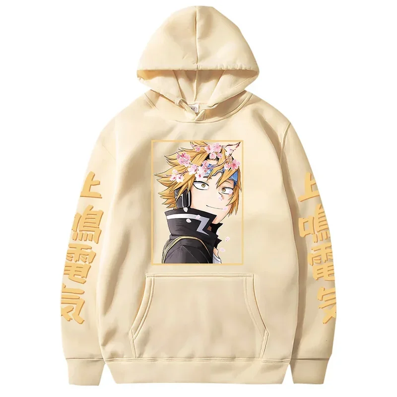 Funny Anime Academia Harajuku Hoody Sweatshirt Long Sleeve Aesthetic Kaminari Denki Flower Oversize Long Sleeve Pullover