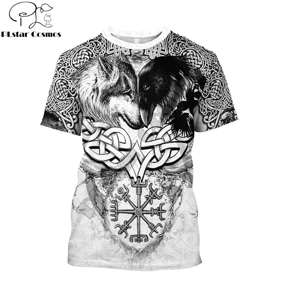 PLstar Cosmos Fenrir Loup Odin Raven Boussole Tatouage 3D Imprimé Hommes t shirt Été Casual Tee shirts Unisexe rue Tshirt TX-125