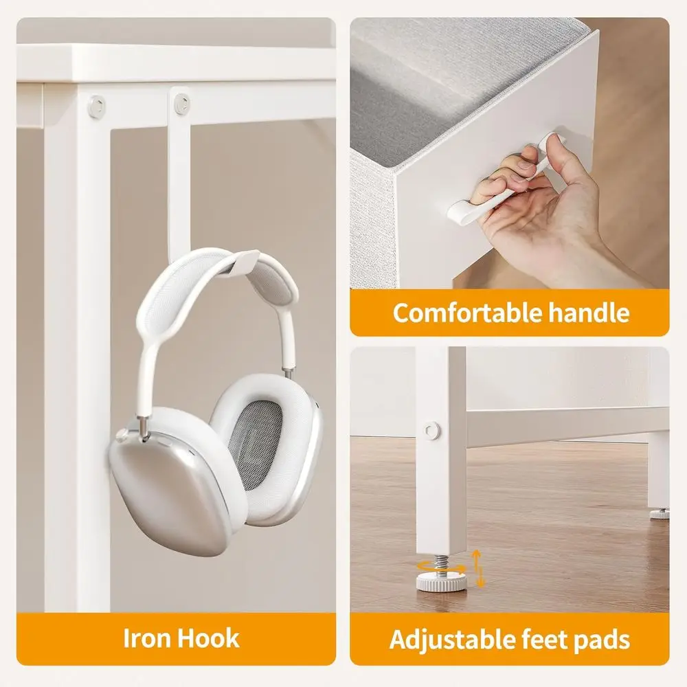 47 مكتب مكتب منزلي أبيض نقي مع درجين للدراسة والتخزين