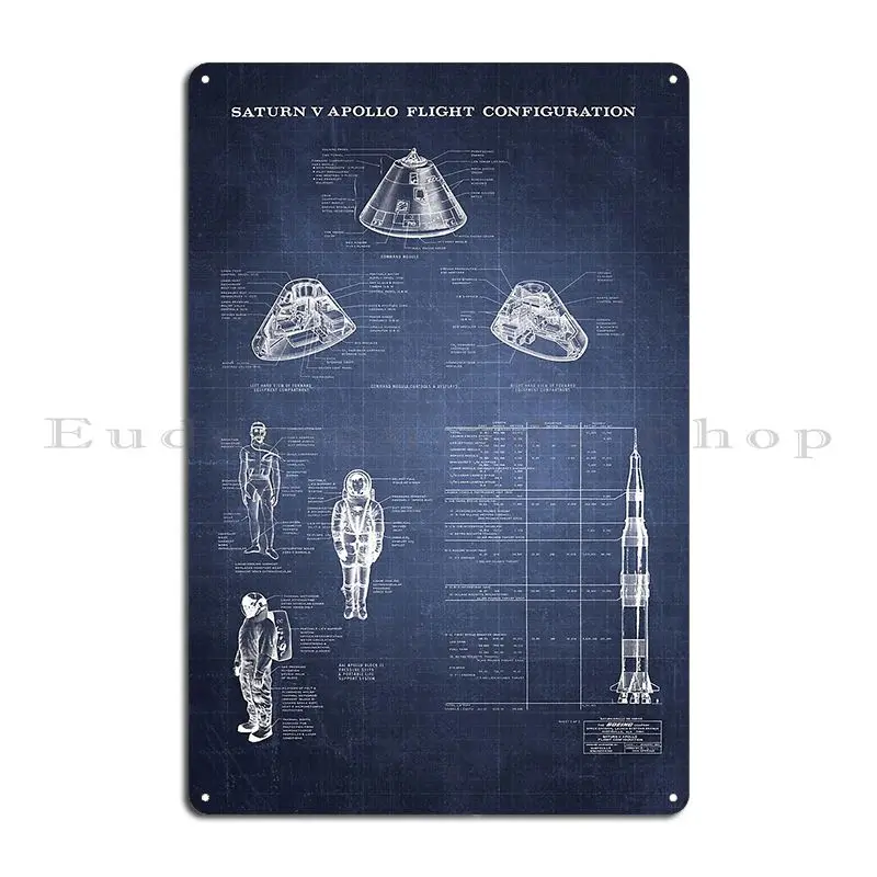 Apollo Saturn V Command Module Blueprint In High Resolution Dark Blue Metal Sign Pub Create Customized Club Tin Sign Poster