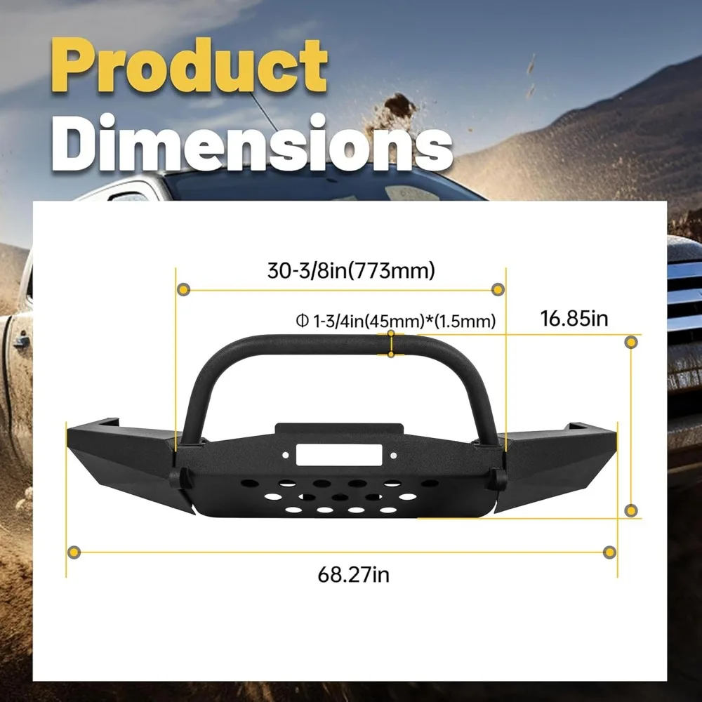Front Bumper Compatible with 1998-2011 Ford Ranger W/Winch Plate Bull Bar D-Ring Mounts Bumper Assembly Steel Powder Coated Bla
