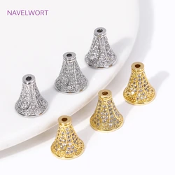 18K Gold Plated Inlaid Zircon Conical Beads Caps Tassel Caps，Separators For Beads，DIY Bracelet Earring Jewelry Making Fittings