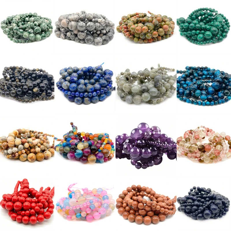 4-12mm Natursteinperlen Obsidian Jaspis Tigerauge Quarz Achate Runde lose Perlen für die Schmuckherstellung DIY Armband Zubehör
