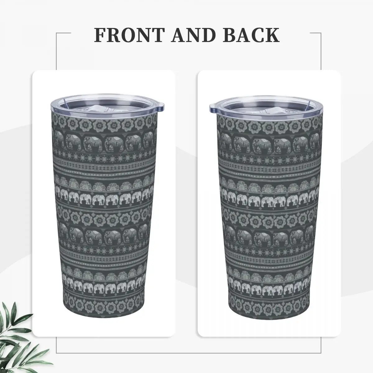 Boho Elephant Tumbler Retro Animal Print Cold Drink Water Bottle Portable Stainless Steel Thermal Mug Custom Travel Car Mugs