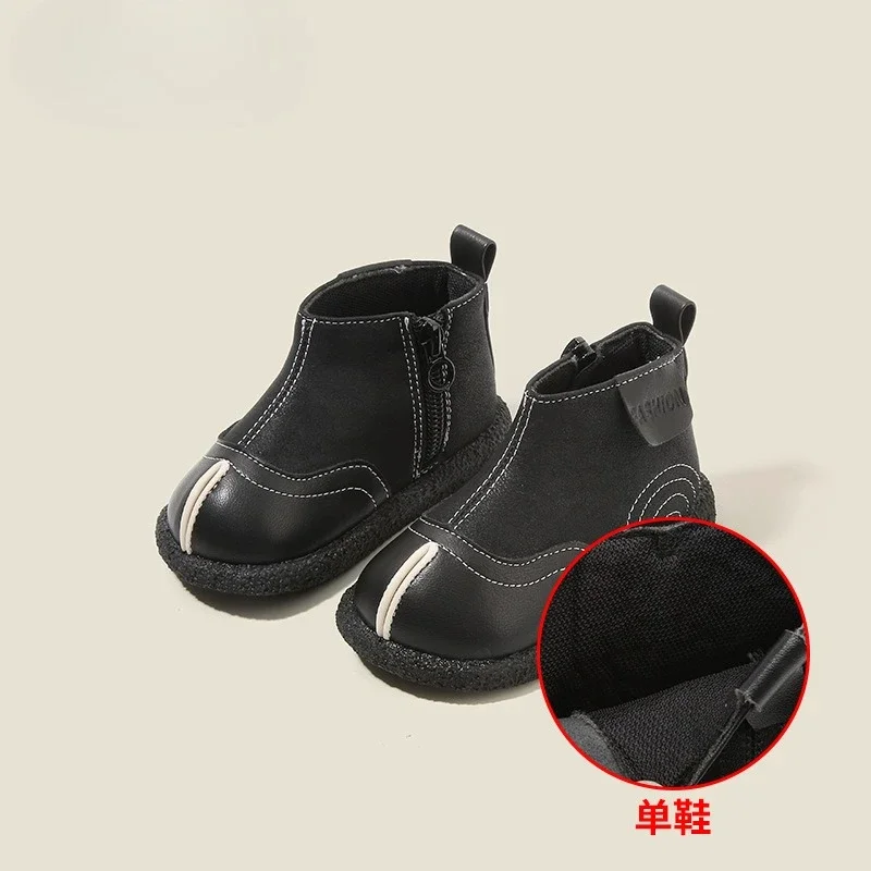 

Детская прогулочная обувь, осенне-зимние флисовые короткие сапоги для мальчиков и девочек, кожаные туфли на молнии для малышей, первые ходунки