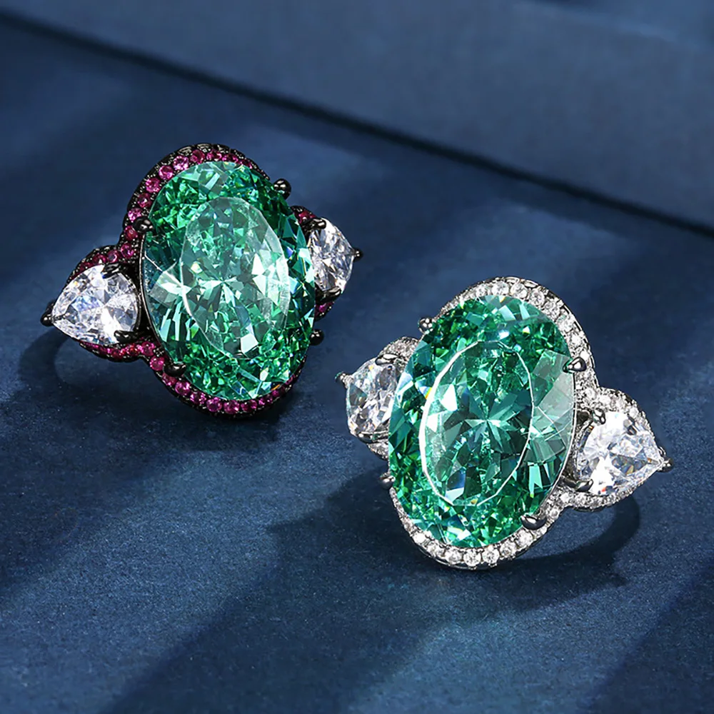 رائعة 13*18 مللي متر Paraiba الأخضر التورمالين مختبر خاتم الماس الرجعية الأحجار الكريمة حفلة غرامة جوهرة للنساء اكسسوارات هدية عيد ميلاد #3