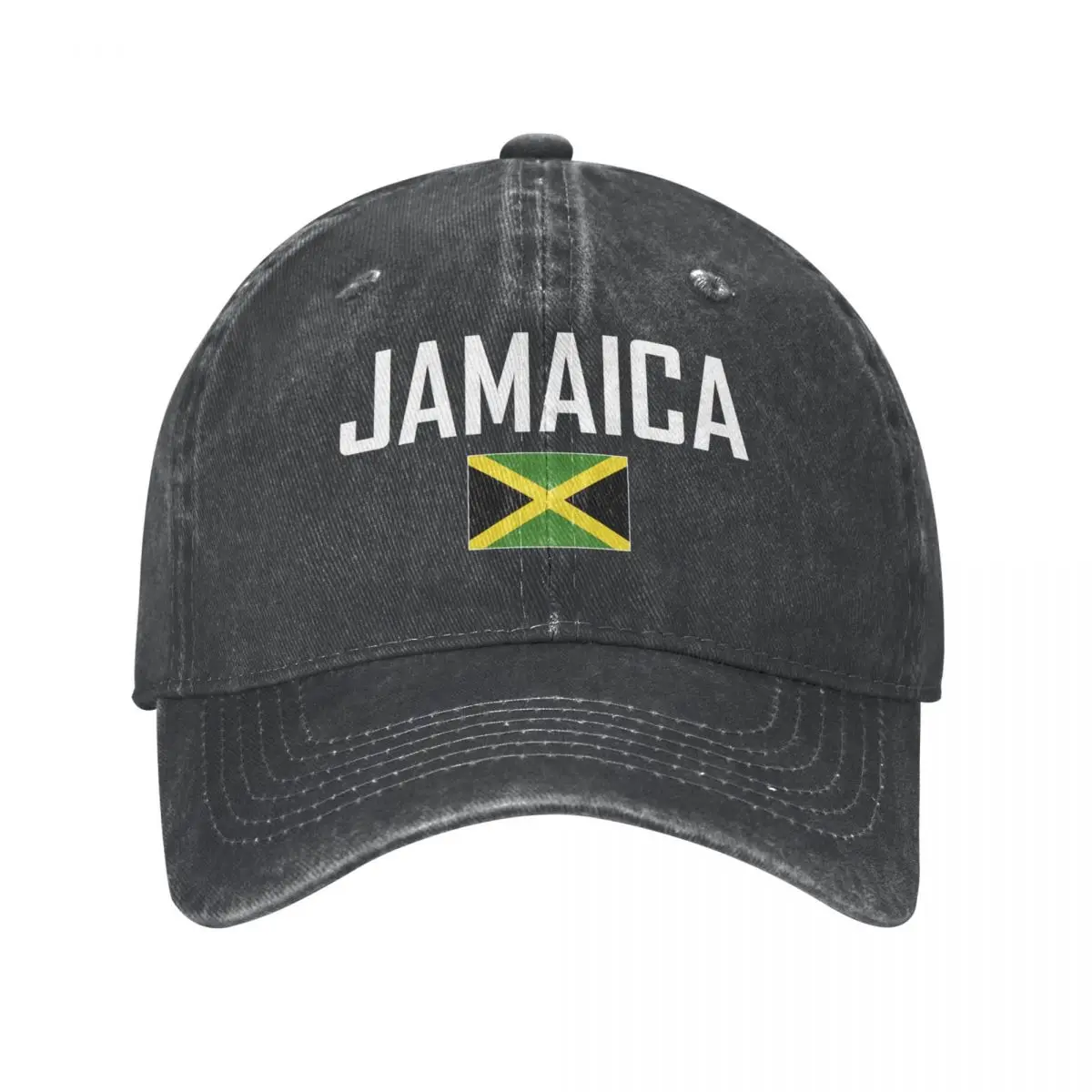Men Baseball Cap JAMAICA Flag And Font Charcoal Washed Denim Classic Vintage Cotton Dad Trucker Hat Unisex Adult