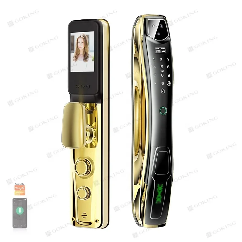 Goking gold smart lock for security door tuya automatic biometric lock rfid card smart door lock keyless tuya wifi fingerprint