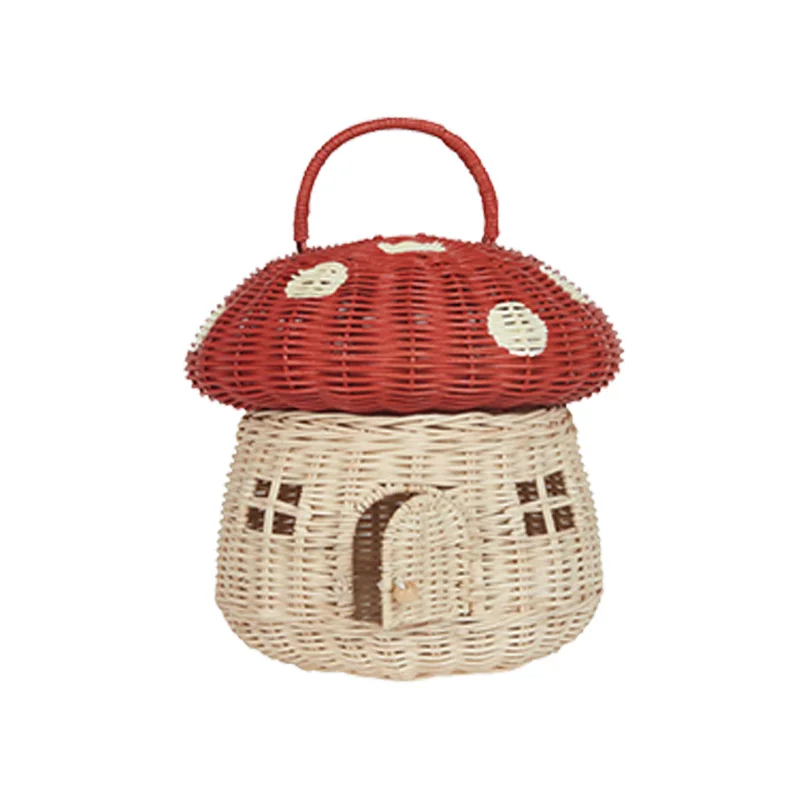 Rattan Basket Cute Pinecone Mushroom Shape Bags For Child Beach Hiking Storage Bag Summer Vacation Picnic Handbag Christmas Gift