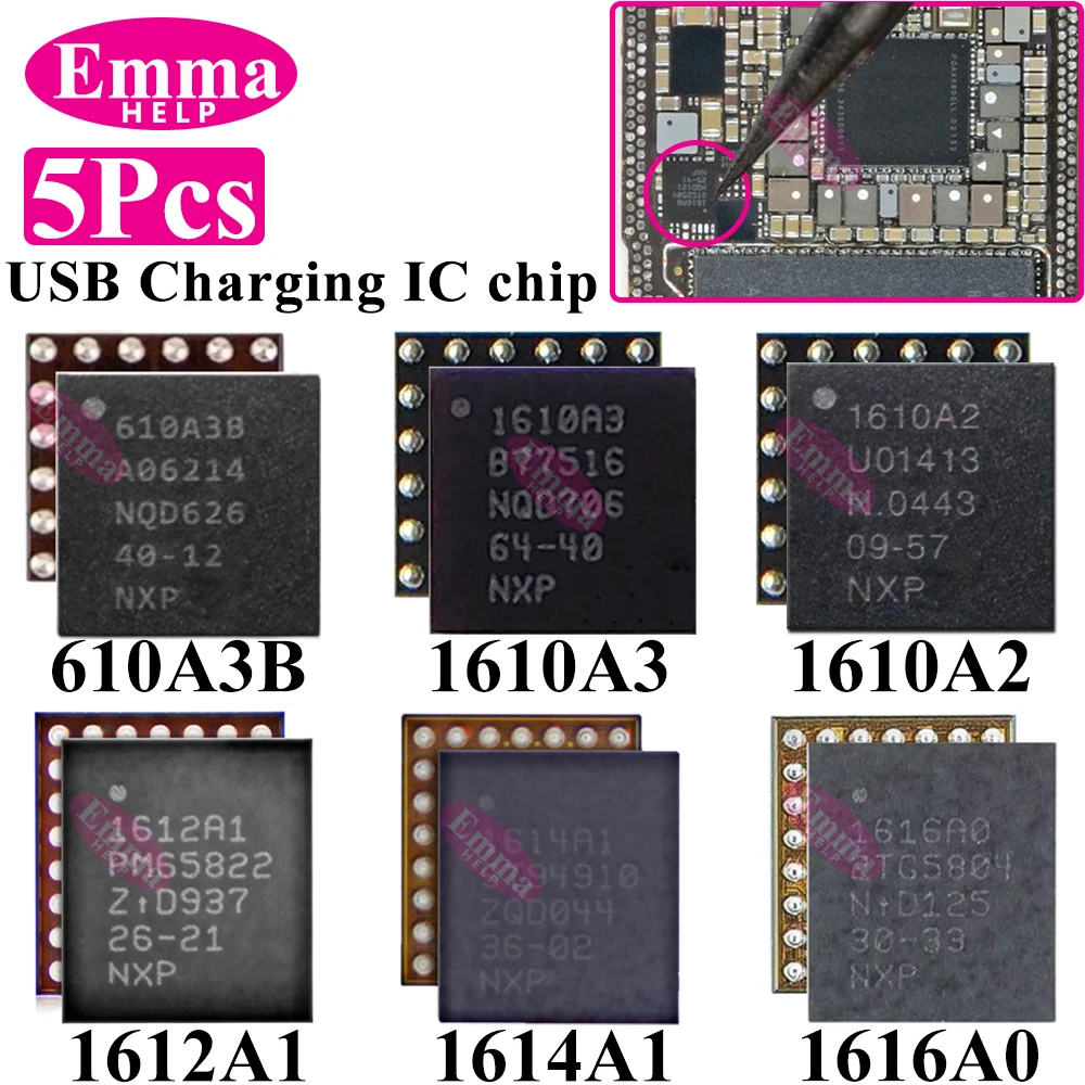 USB U2 충전 IC 칩, 트리스타 충전기, 아이폰 11, 12, 13 프로 맥스, X 6, 7, 8 플러스용, 610A3B, 1612A1, 1614A1, 161616A0, 1610A3, 1610A2, 5 개 