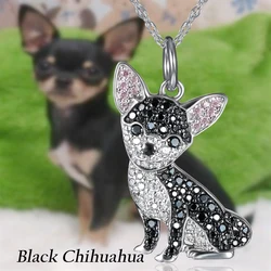 Exquisite Cute Pink Ear Black Chihuahua Pendant Necklace for Women Elegant Pet Puppy Jewelry Animal Accessories Dog Lovers Gift