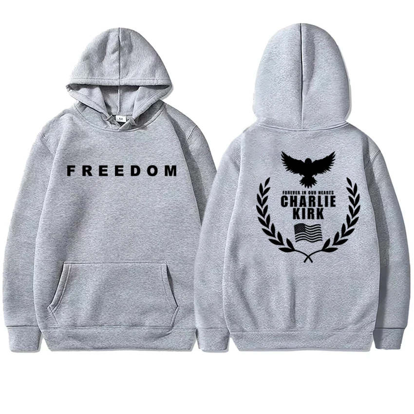 2025 تشارلي كيرك الحرية ذكرى مزدوجة الوجهين مطبوعة هوديي الرجال النساء harajuku خمر البلوز للجنسين بلوزة من الصوف