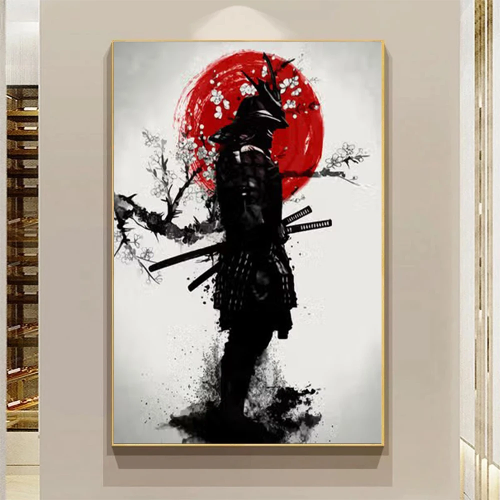 

Wall Art Enso Samurai Revival Japanese Female Samurai Ink Wash Canvas Painting Posters and Prints for Living Room Home Decor