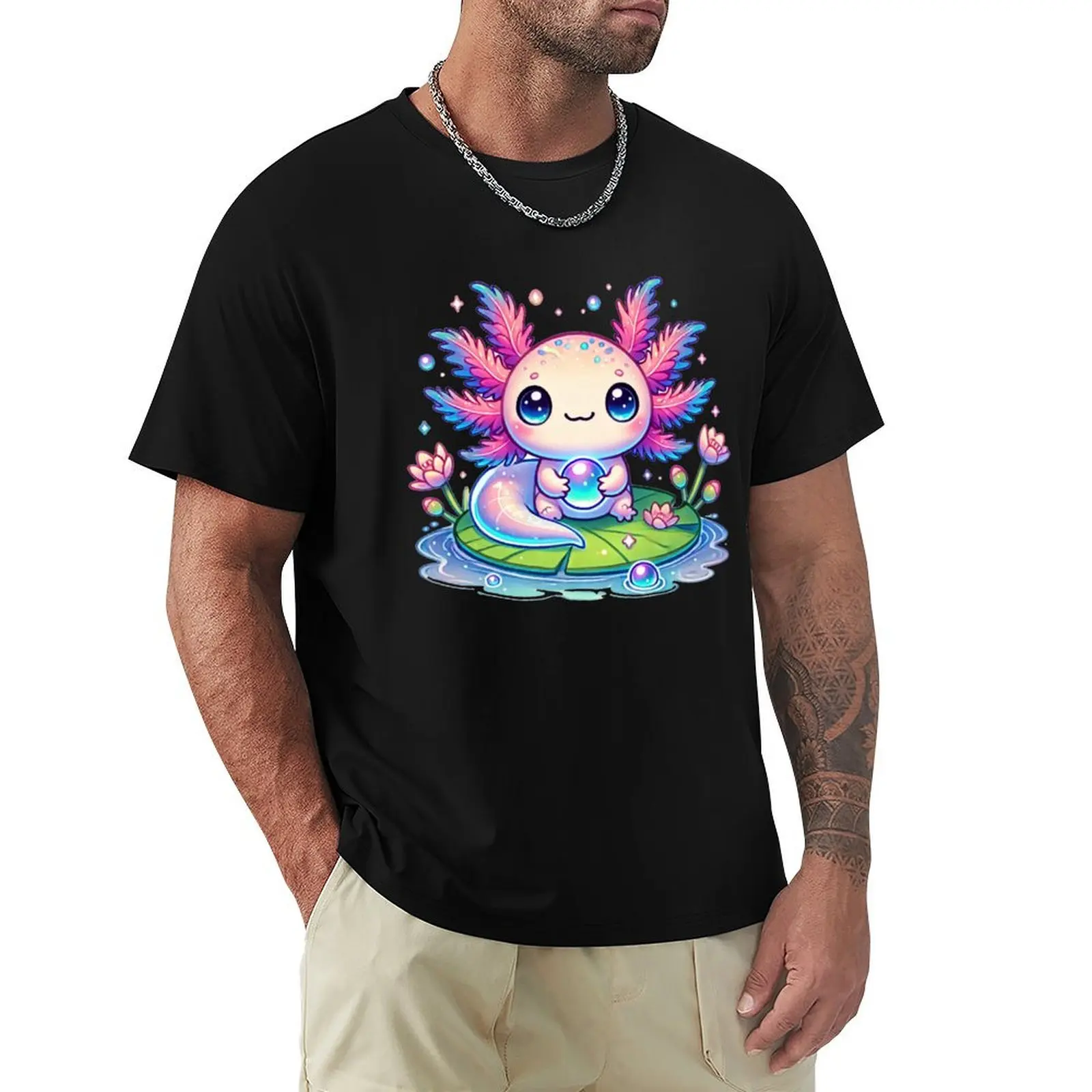 

cute axolotl holding a bubble T-Shirt essential t shirt hippie clothes plain t shirts men