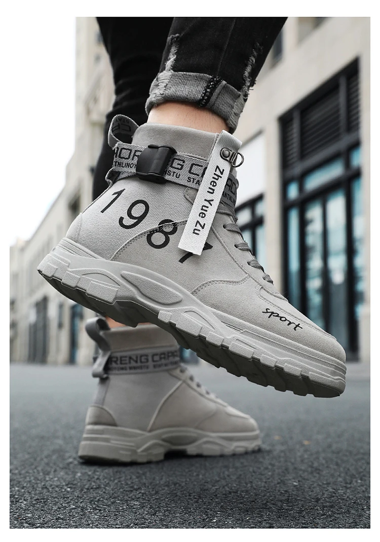 Herren Einfarbige High-Top Modische Vielseitige Outdoor-Wanderschuhe, Bequeme Rutschfeste Freizeitsportstiefel – Detail 6