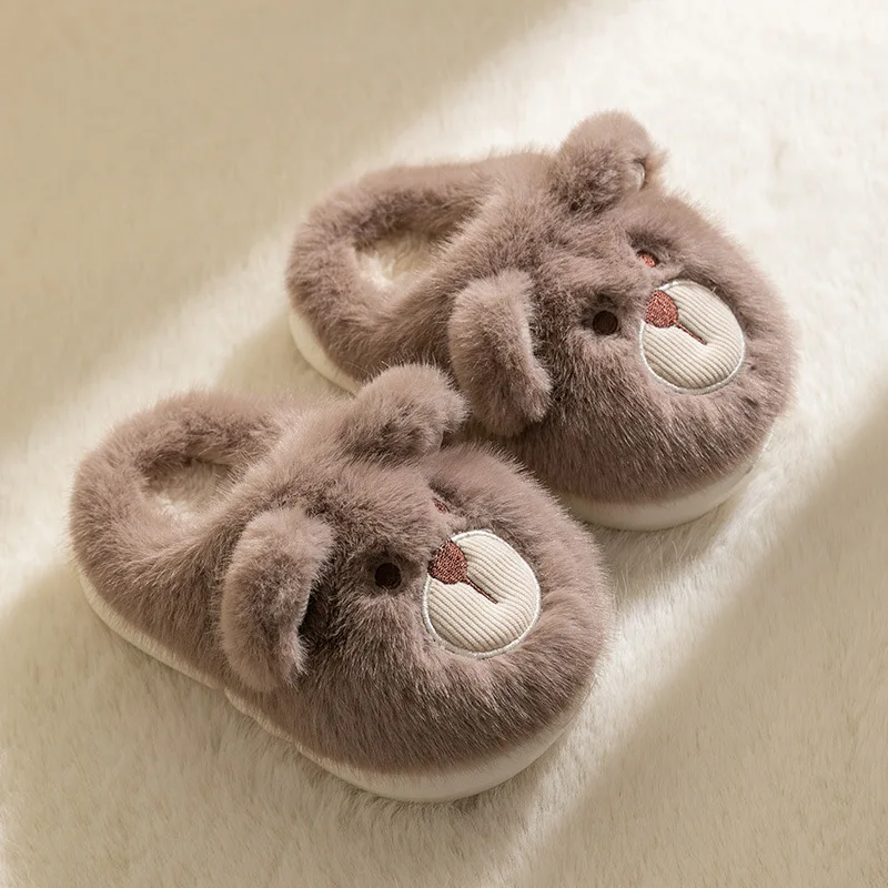 Cute Bear Children Winter Shoes Soft Bottom Cartoon Boys Girls Indoor Slippers Warm Plush Non Slip Bedroom Kids Slippers