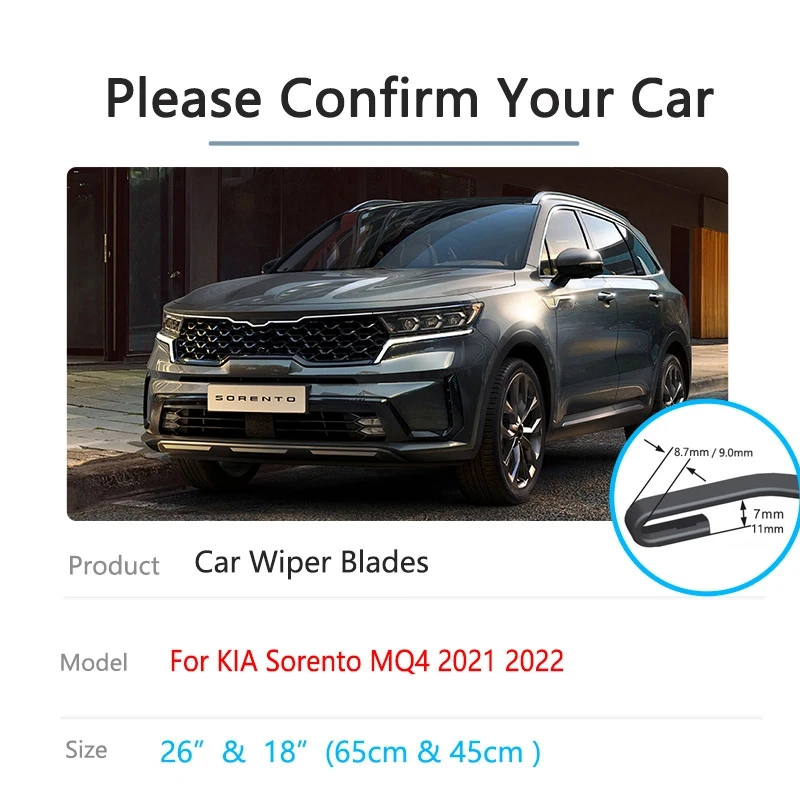 

For KIA Sorento MQ4 2021 2022 Front Wiper Blades Cutter Rubber Strip Refill Hatchback Accessory Windshield Windscreen U J Hook