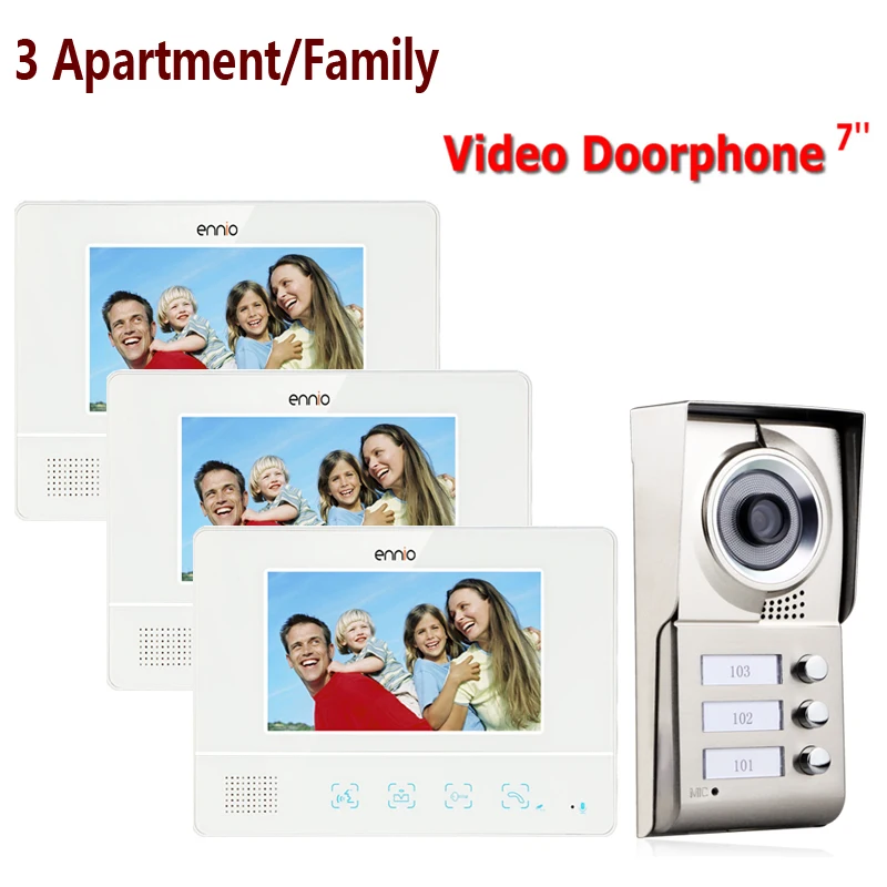 7inch Color Screen 3 Apartment Family Waterproof Video Door Phone Intercom System 1 Doorbell  with 3 Button 3