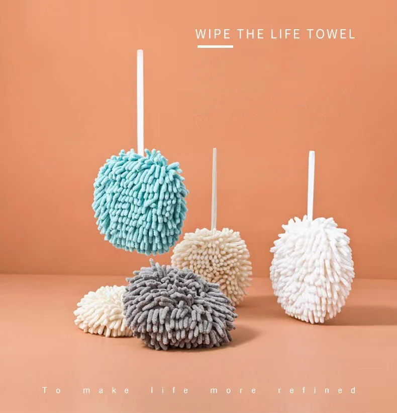 

Hanging Chenille Hand Wipes Kitchen Bathroom Hand Towel Ball with Hanging Loops Quick Dry Soft Absorbent Microfiber Towels