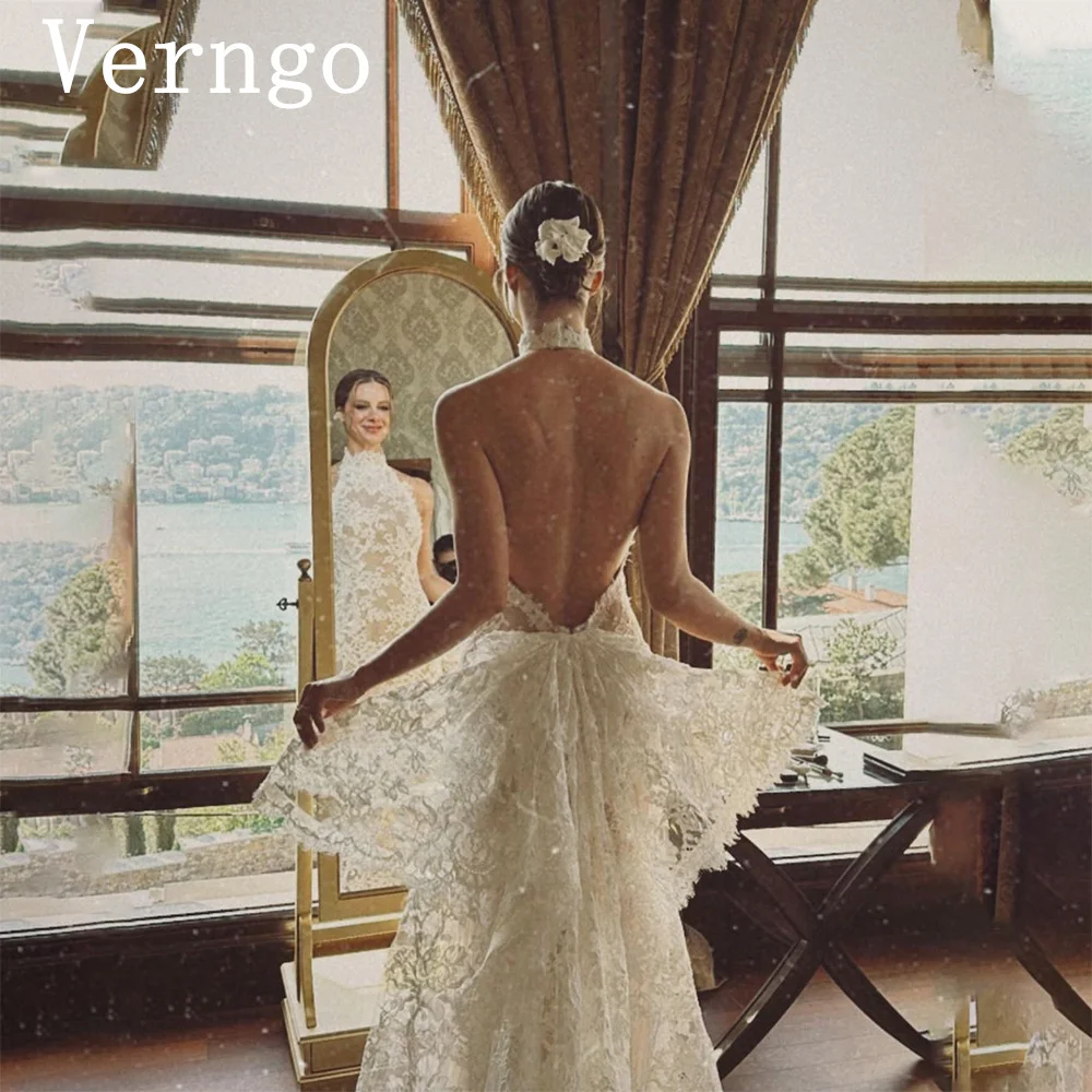 

Verngo White Lace Wedding Dress For Women Backless Mermaid Bridal Gowns Elegant Formal Occasion Dress Wedding Party Dress