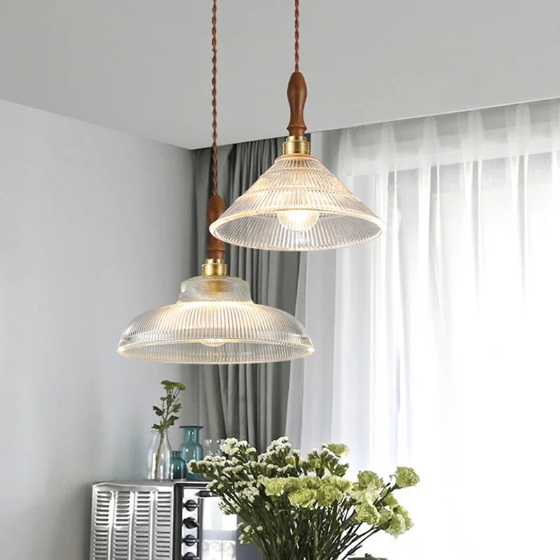 

Modern Copper / Wood Art Suspension Hanging Lamp Glass Pendant Lights for Dining Room Kitchen Island Chandelier E27 Luminaire