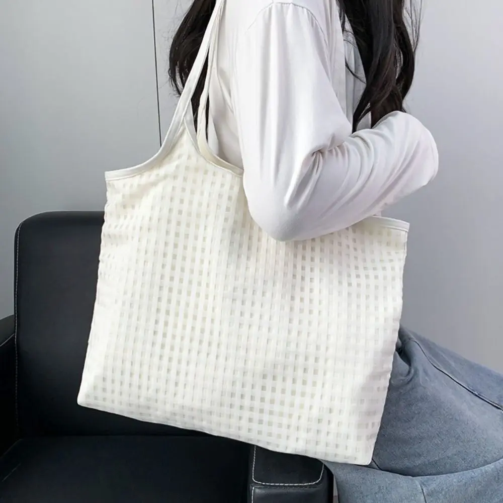 Portable Large Capacity Checkered Shoulder Bag Multifunctional Fashion Leisure Handbag Canvas Multi-pocket Shopping Bag Gift