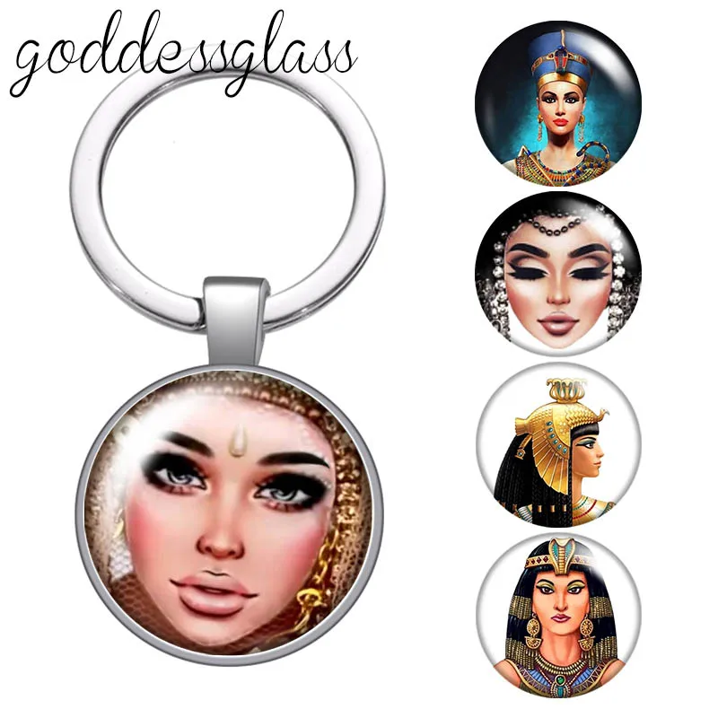 New Lady Face Cleopatra Indian Woman glass cabochon keychain Bag Car key chain Ring Holder Charms keychains gift