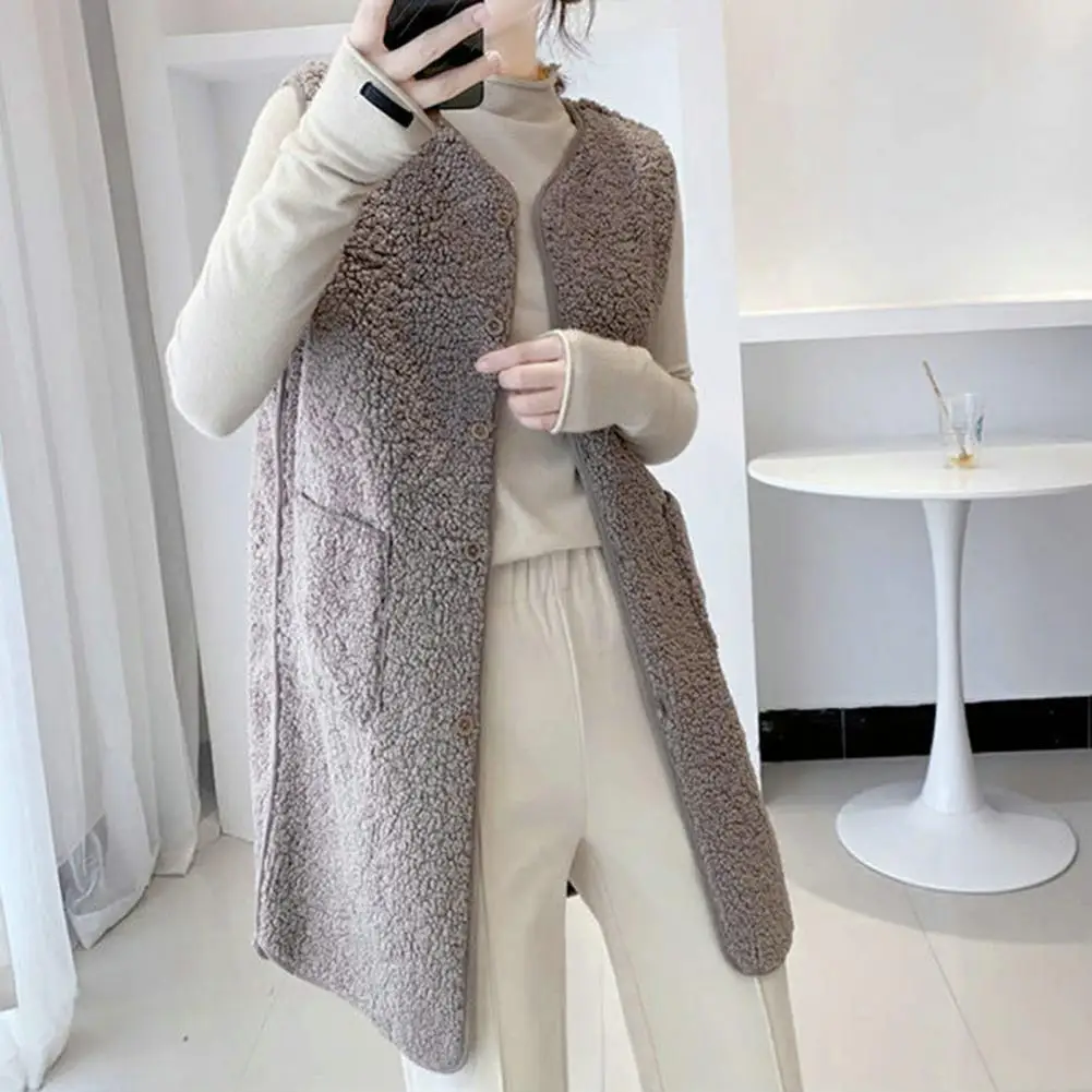 

Trendy Women Vest Casual Sleeveless Coat V-Neck Button Closure Lady Jacket Fashion Casual Loose Elegant Mid-length Women Vest