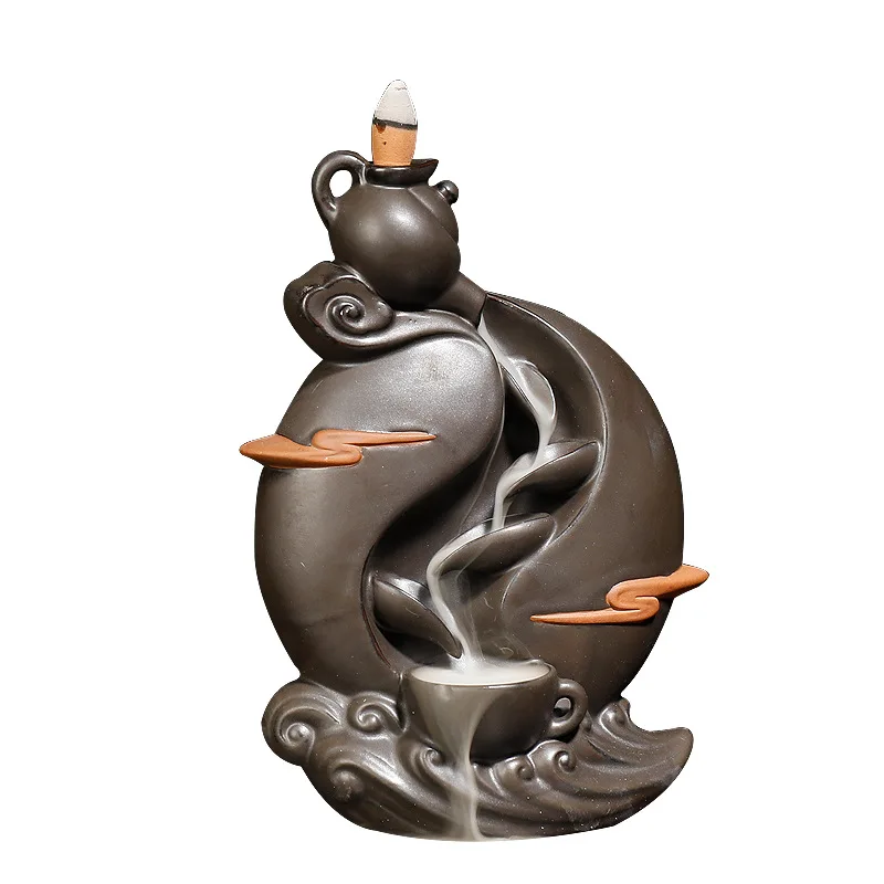 Con coni di incenso da 10 pezzi, incensiere in ceramica con supporto per teiera a riflusso a cascata