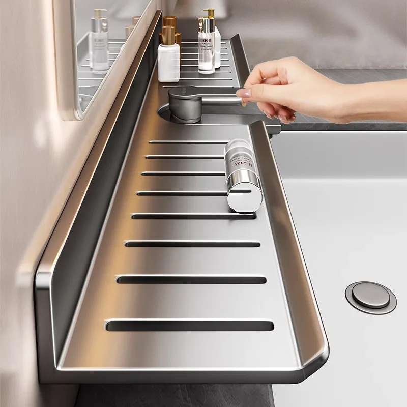

Bathroom Wall-Mounted Storage Rack, No-Drill Washstand Organizer, Hollow Draining Shelf, Toilet Faucet Wash Basin Set