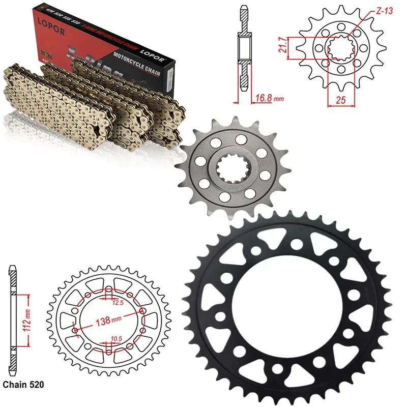 

520 Chain Motorcycle Front Rear Sprocket Chains Kit For Honda NC700S NC700SA 12-13 NC700X NC700XA 2012-2015 CTX700 CTX700N 14-18