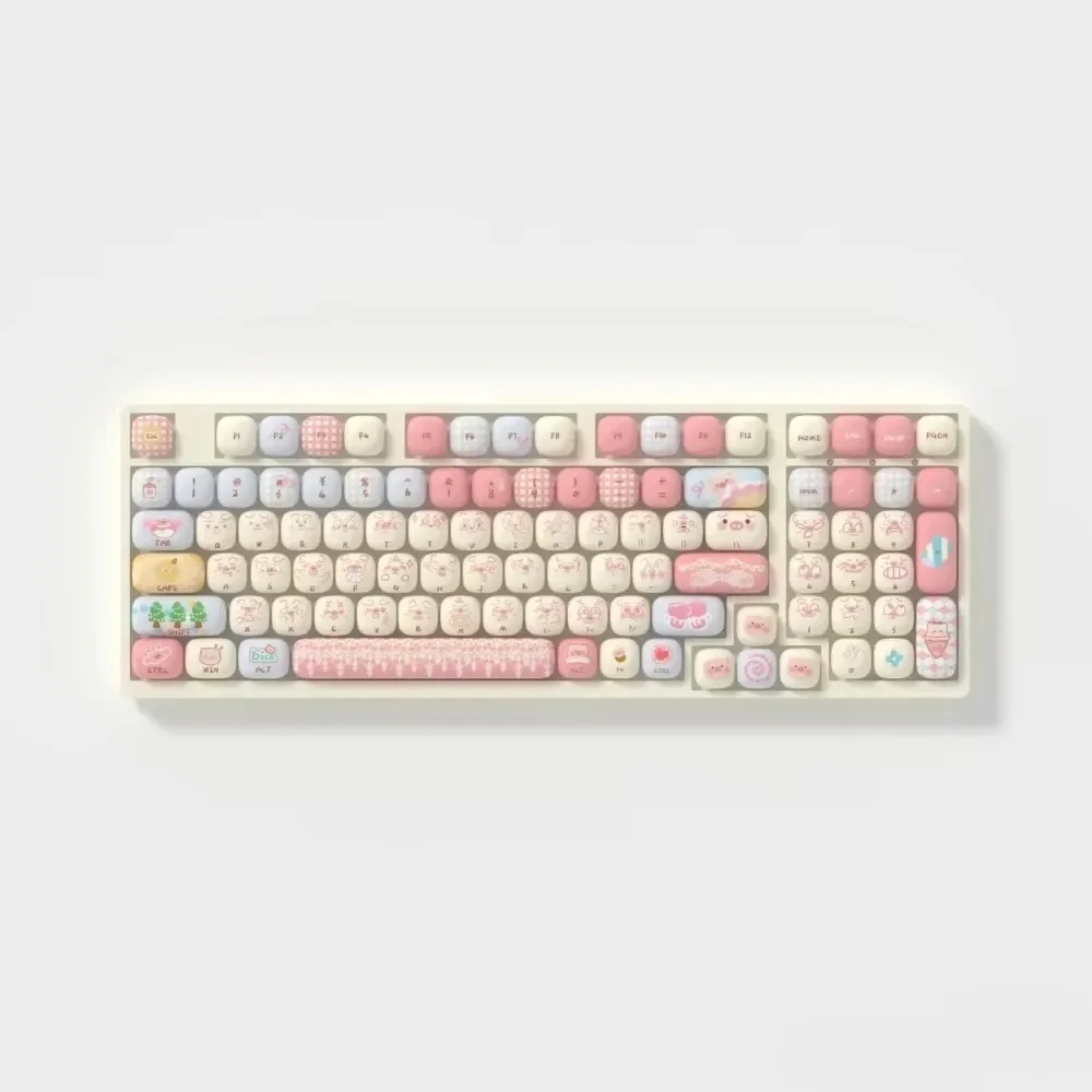 Imagem -05 - Cute Mushroom Round Keyboard Cap Piggy Party Theme Pbt Perfil Mog Gaming Key Cap para Teclado Mecânico 139 Chaves