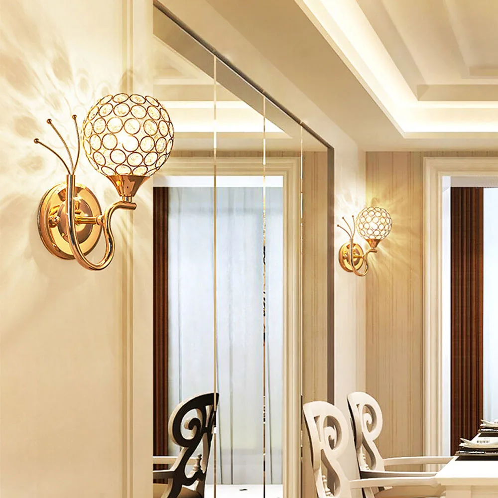 E14 Crystal Wall Lamp Modern Creative Bedside Wall Lights Sconce Wall Lighting Luminaire Home Living Room Bedroom Bathroom Decor