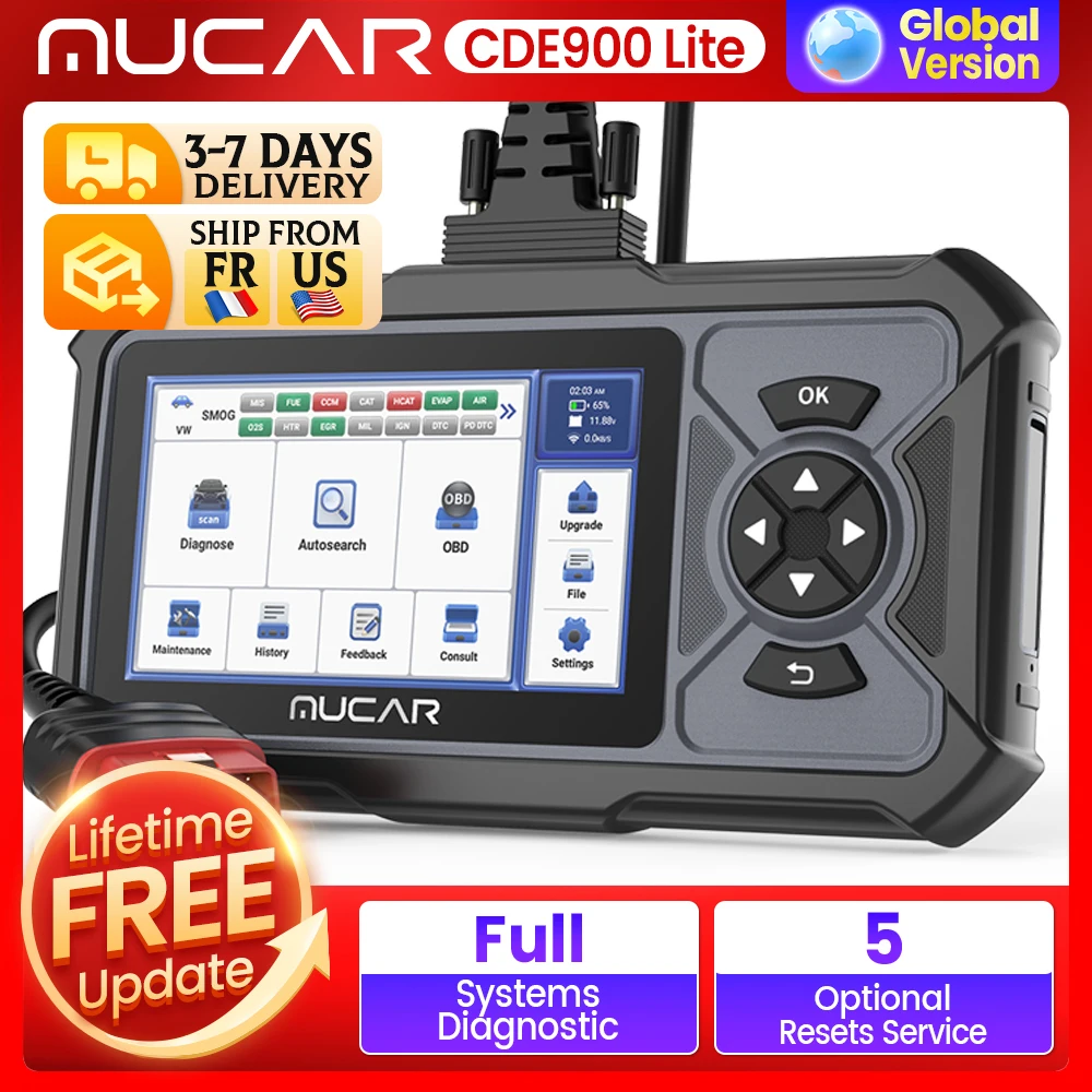 MUCAR CDE900 LITE Best Obd2 Scanner 2+32G Auto Car Diagnostic Tool Automotive Car Scanners Code Reader 5 Reset Full System Free